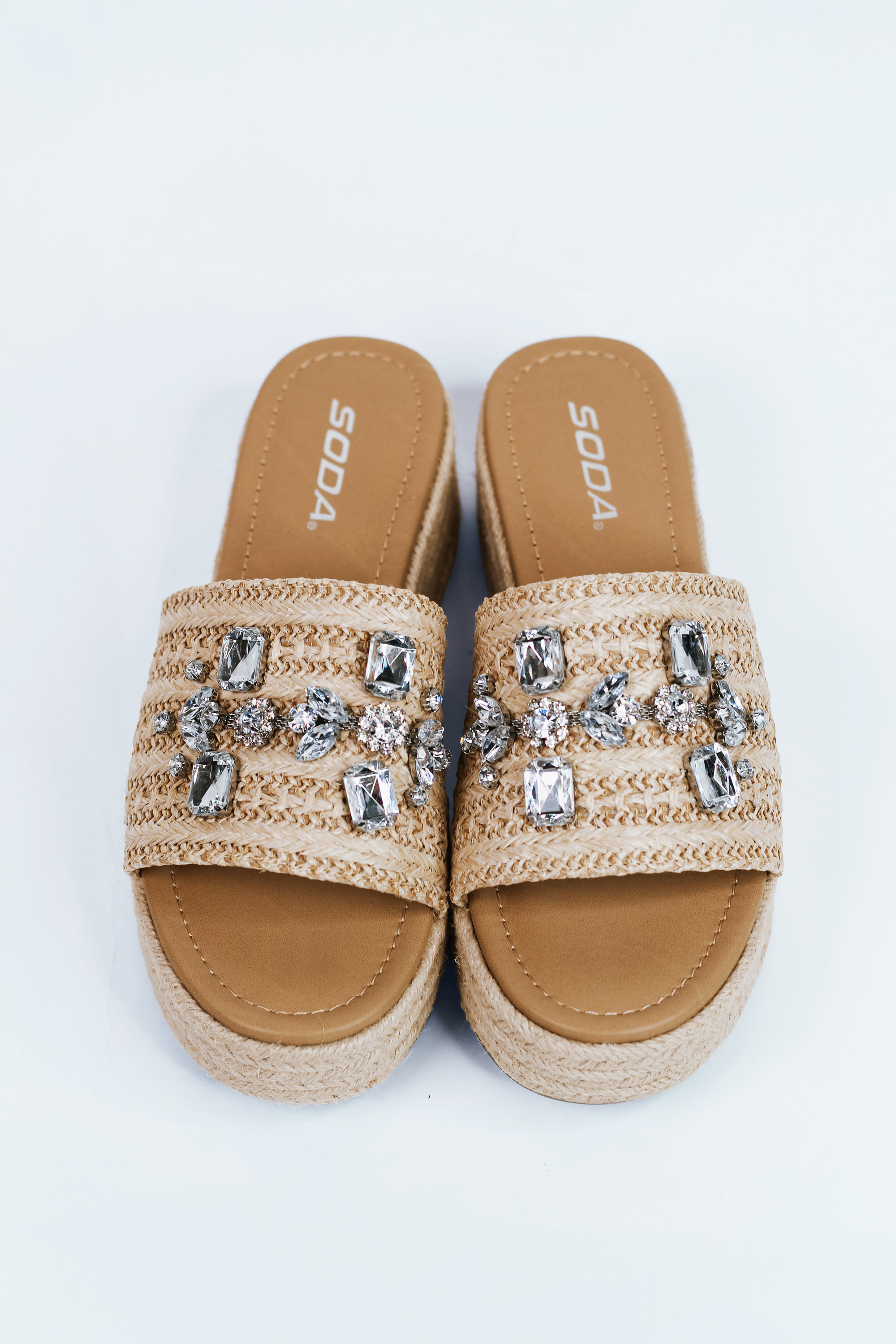 Raffia Wedge Slides W/ Rhinestone Embellishment (SALE)