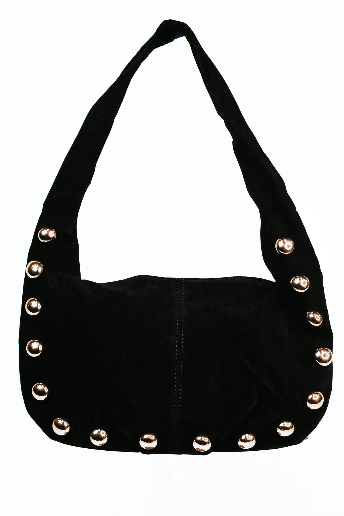 Faux Suede Shoulder Bag w/ Stud Accents