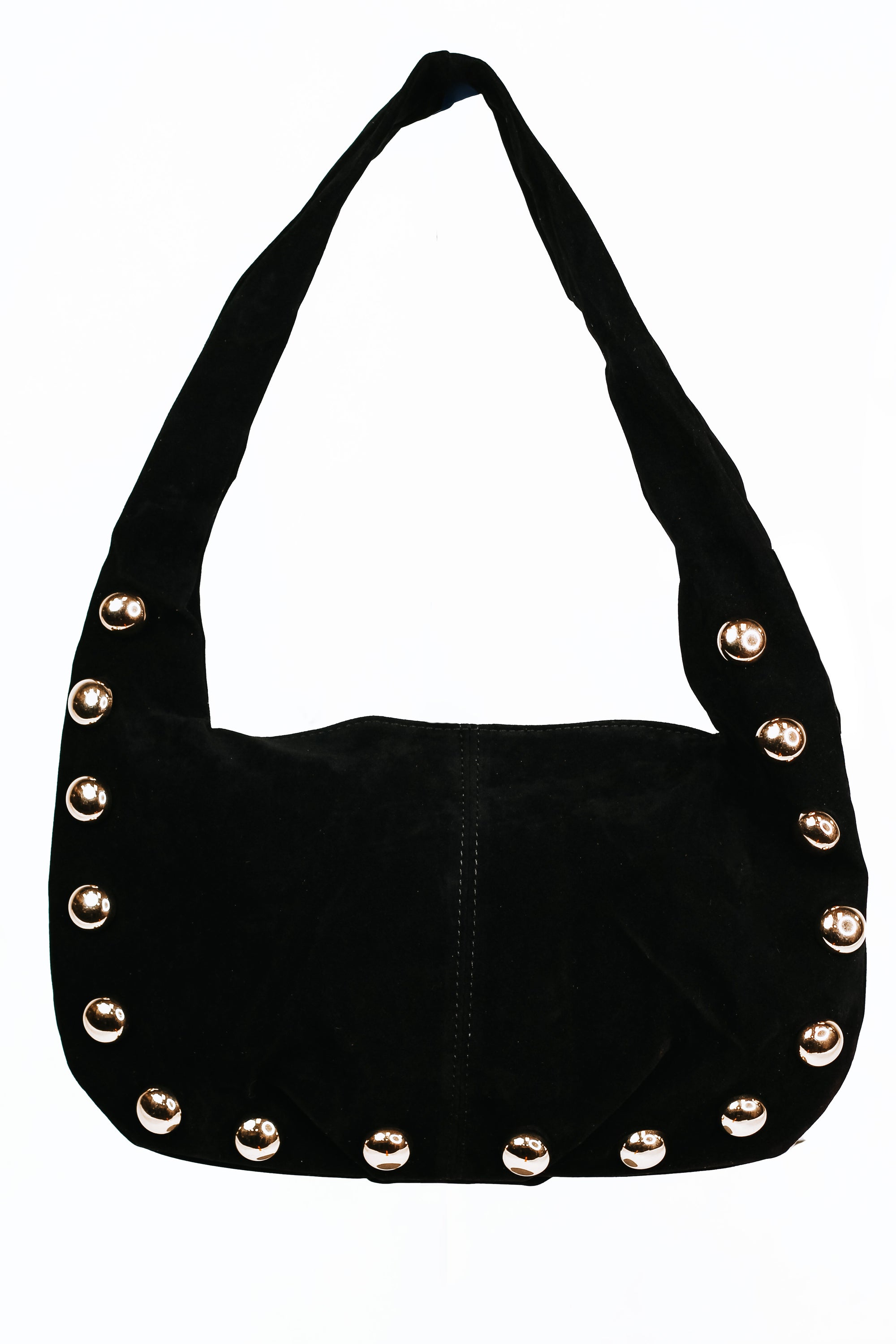Faux Suede Shoulder Bag w/ Stud Accents