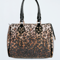 All Over Rhinestone Duffle Purse w/ Faux Patent Leather Accents