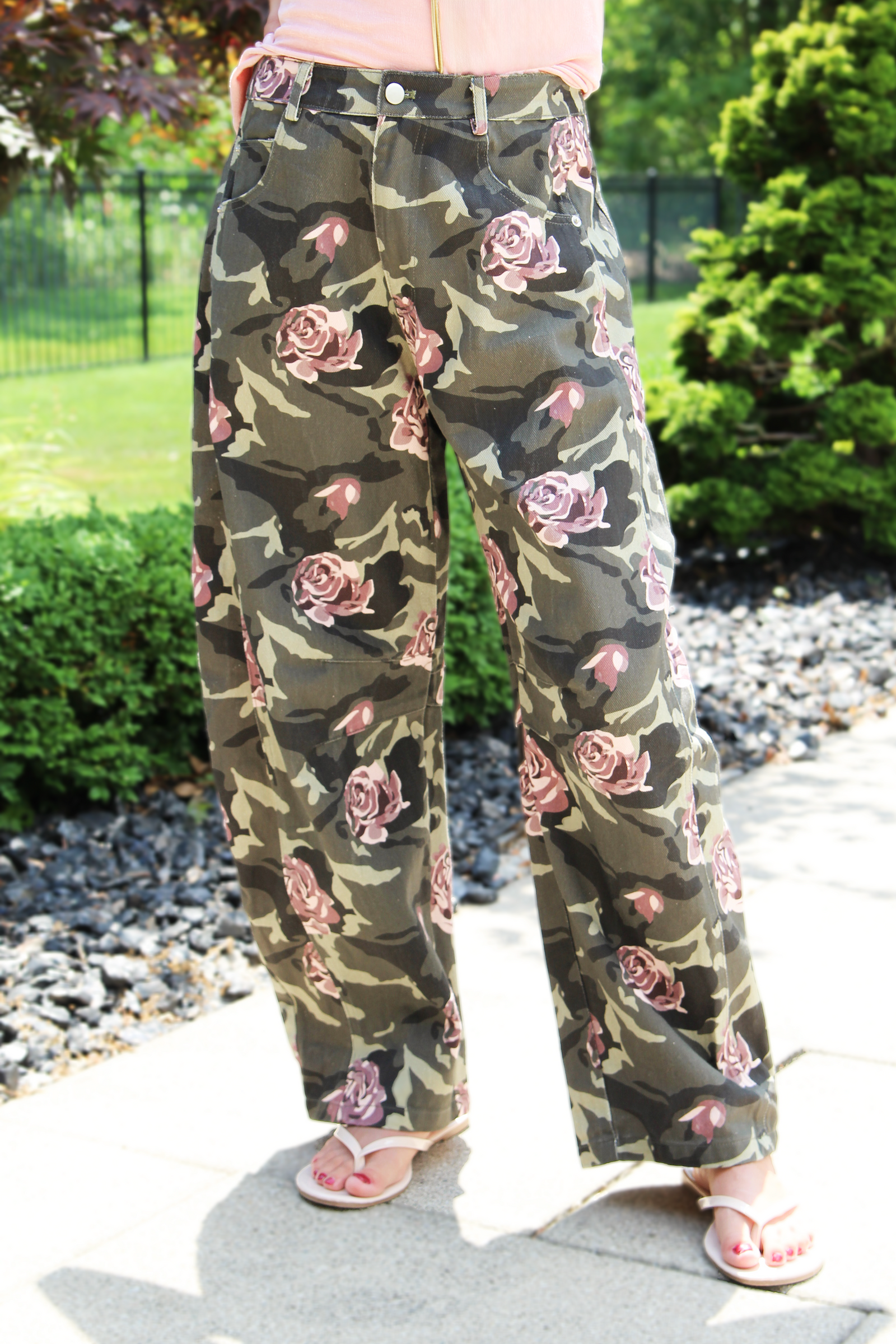 Floral Camo Print Barrel Pants