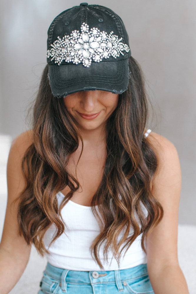 XL Brooch Distressed Baseball Hat - Glitz & Ears Boutique