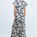 Short Sleeved Jacquard Print Midi Dress w/ Front Twist (SALE)