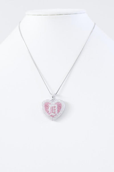 Rhinestone Filled Heart Detroit D Necklace