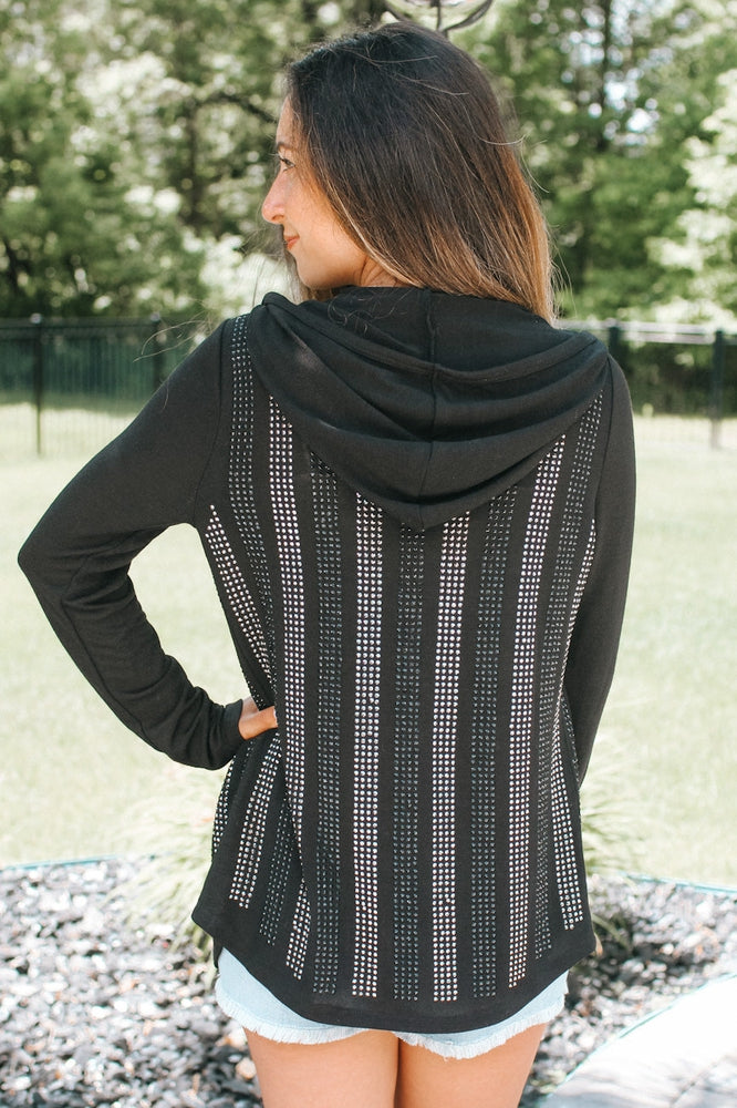 Rhinestone Rows Hooded Zip Up