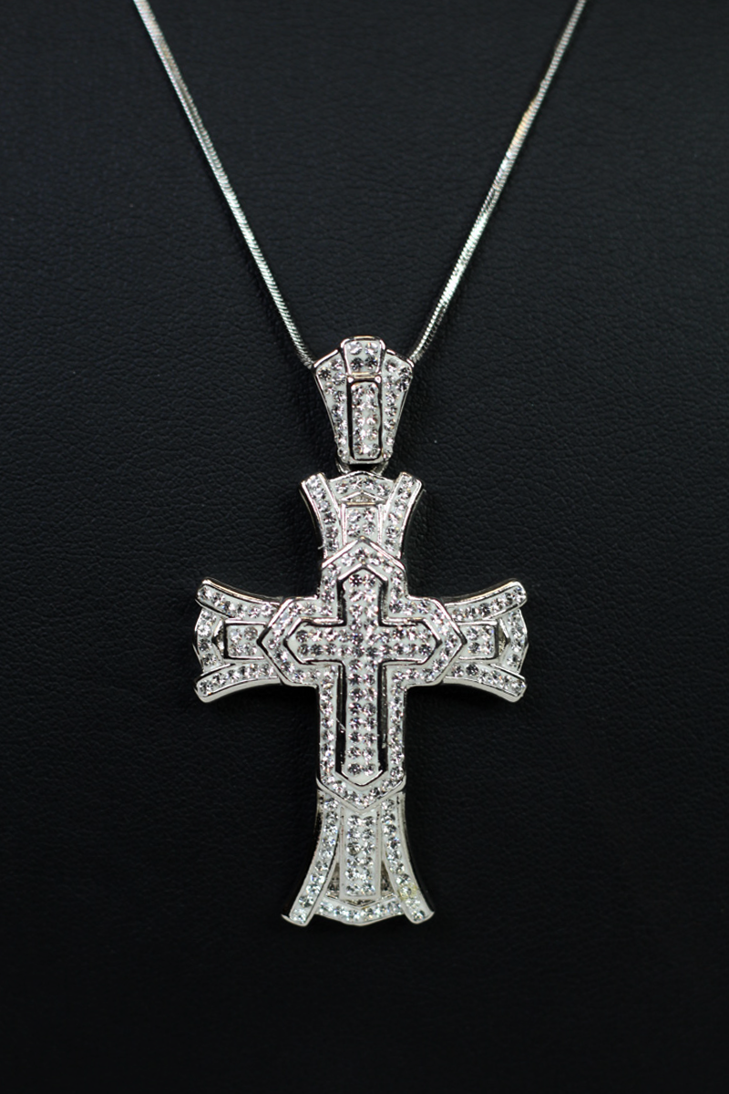Pave Trimmed Cross Within Cross Necklace
