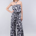 Shimmer Printed Strapless Jumpsuit with Belt