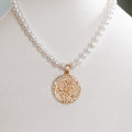 Roman Numerals Coin & Pearl Necklace Set