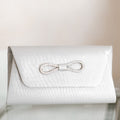 Rhinestone Bow Front Shimmer Envelope Clutch
