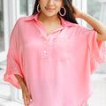 Button Down Satin Collar Top with Pocket