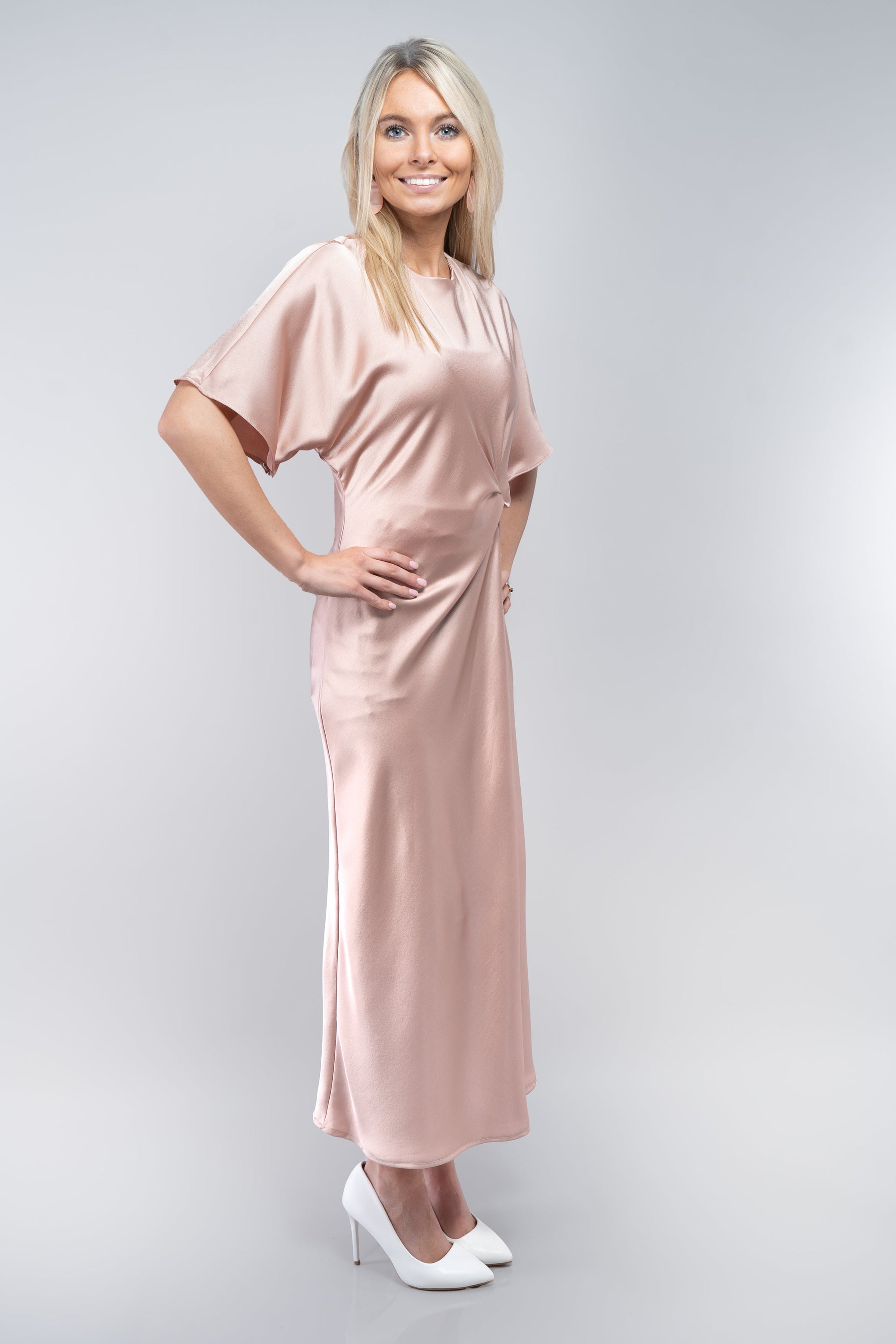 Knotted Satin Midi Dress(SALE)