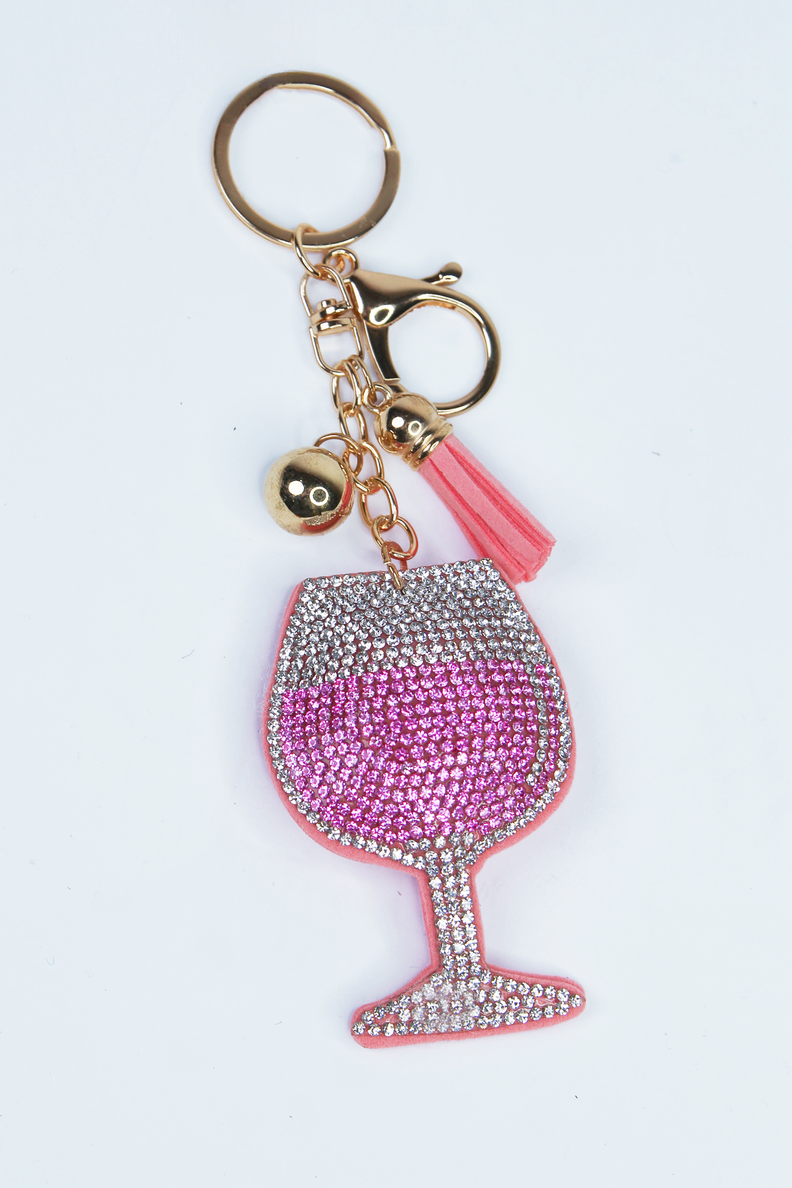 Rhinestone Puff Wine Glass Keychain