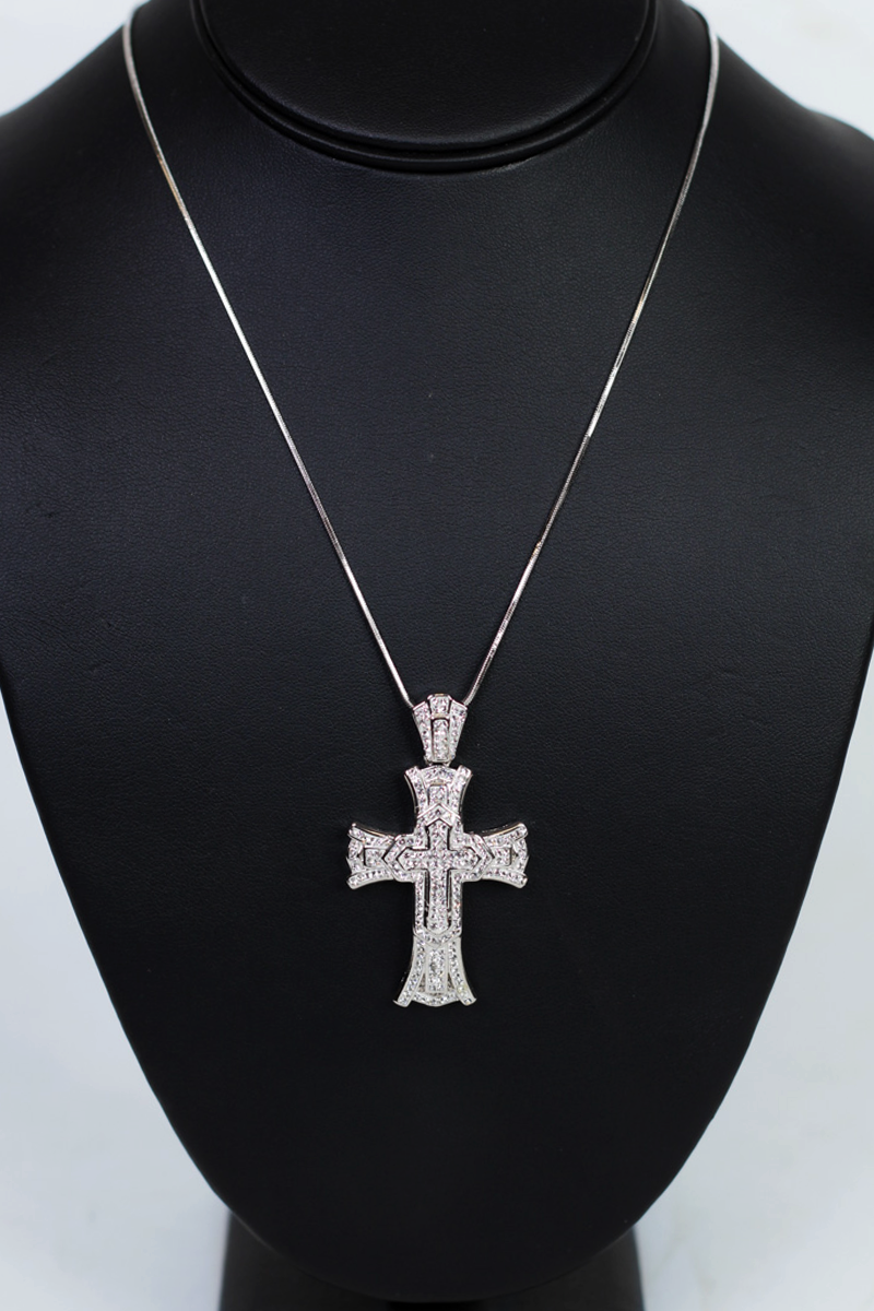 Pave Trimmed Cross Within Cross Necklace