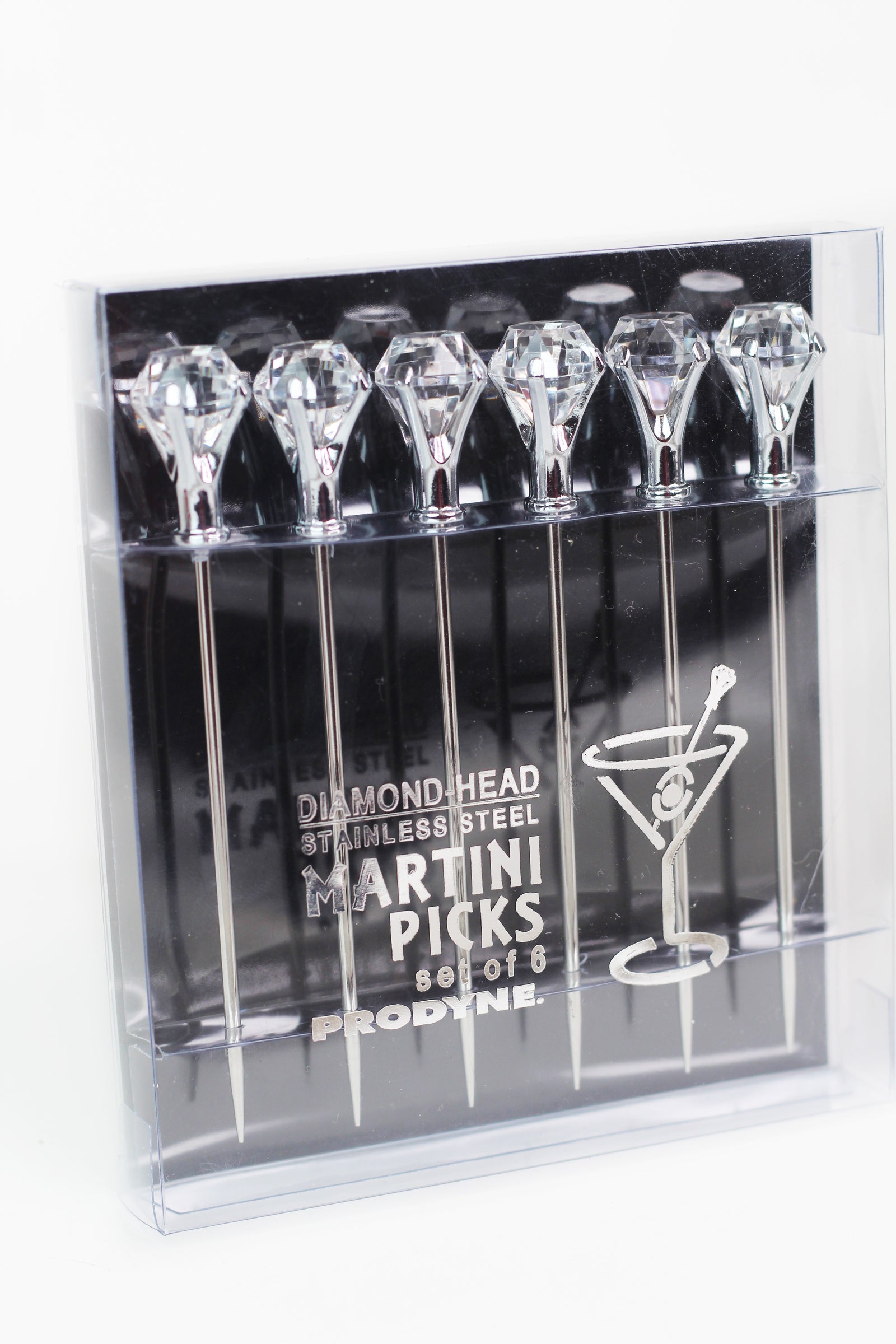 Clear Diamond-Head Stainless Steel Martini Picks(SALE)