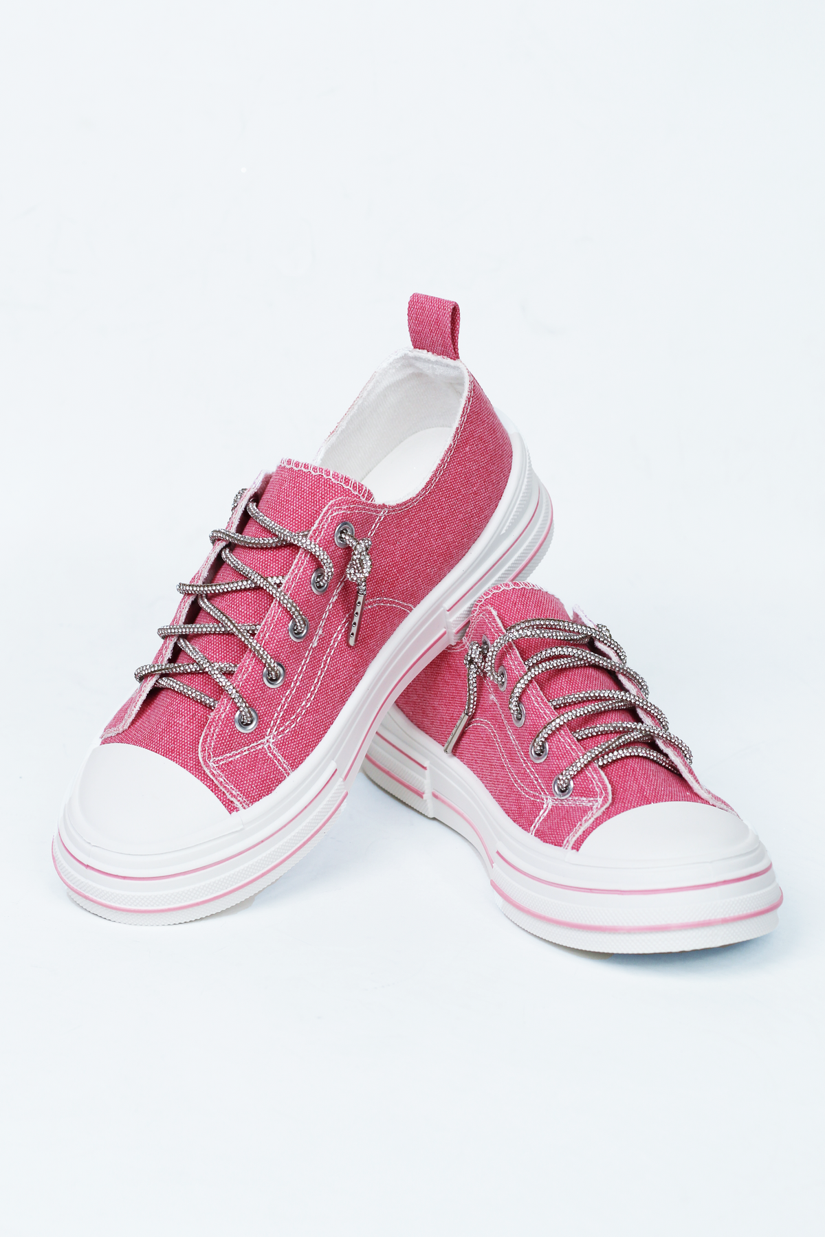 Canvas Sneakers w/ Rhinestone Shoe Laces