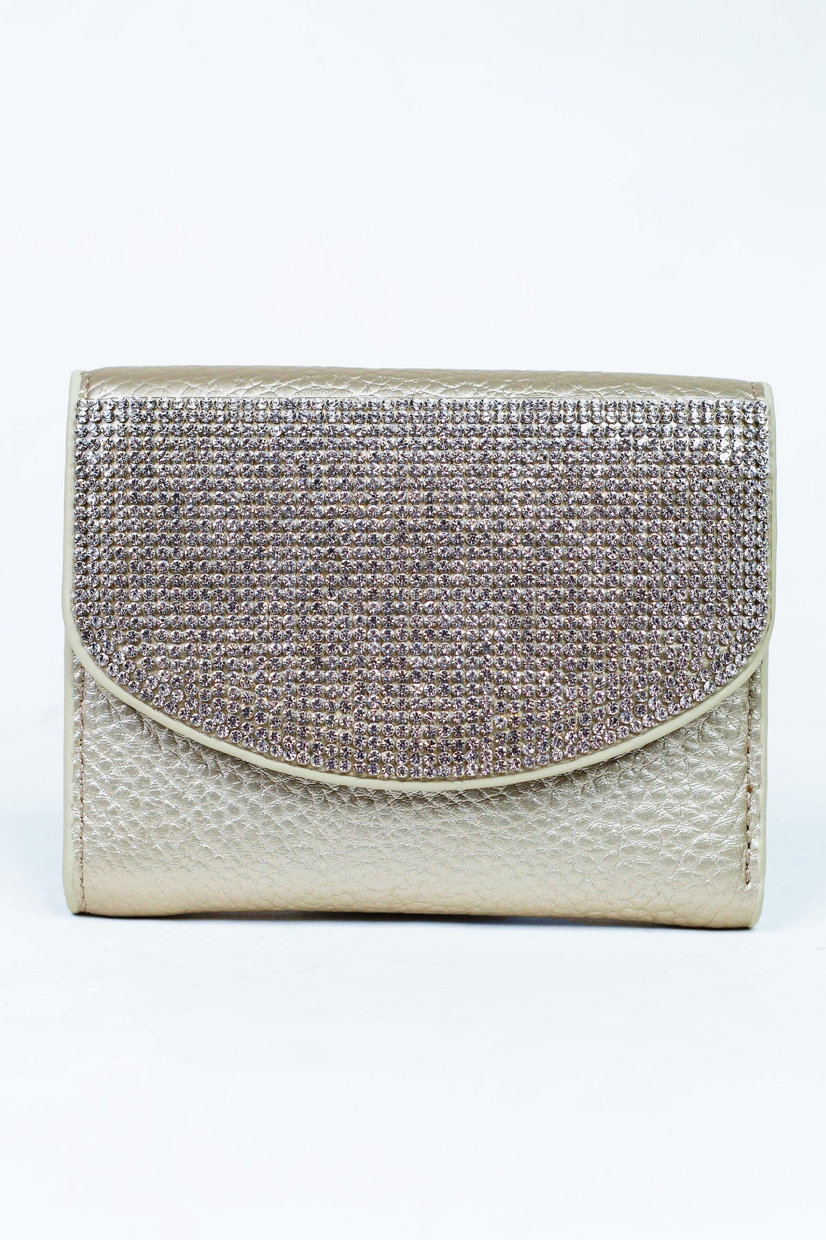 Cardholder Wallet w/ Rounded Rhinestone Flap