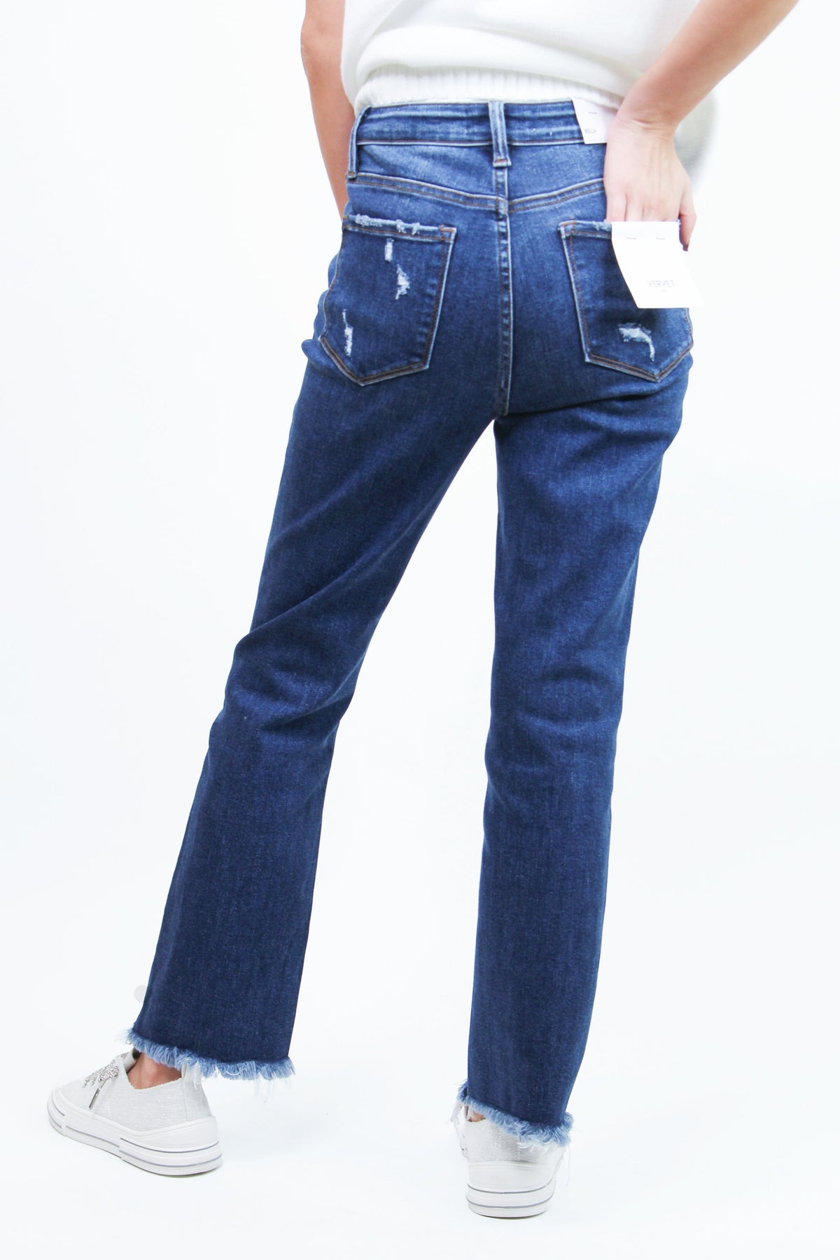 Super High Rise Ankle Flare Jeans w/ Frayed Hem