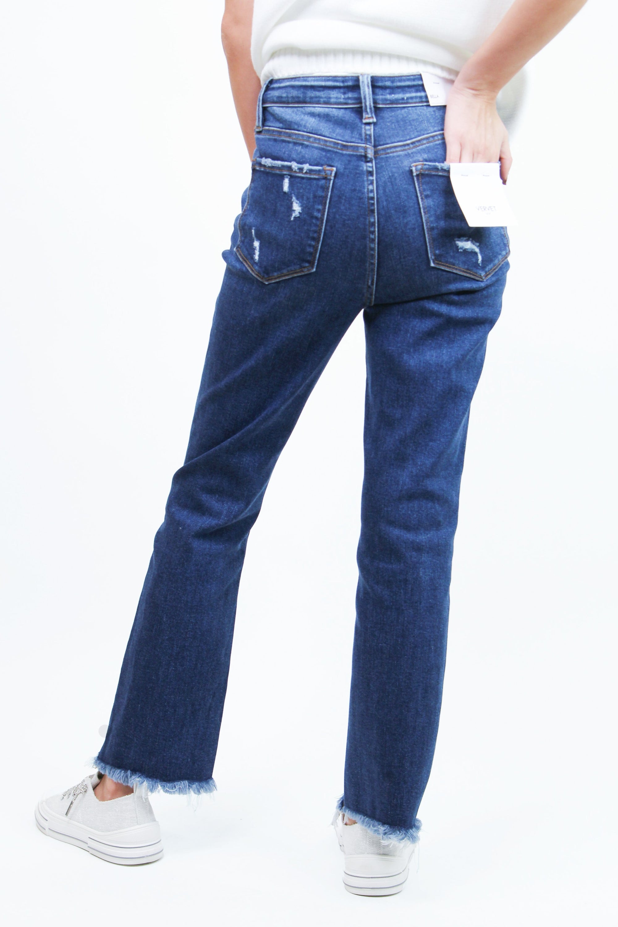 Super High Rise Ankle Flare Jeans w/ Frayed Hem