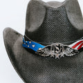 Straw Cowboy Hat w/ Patriotic Emblems