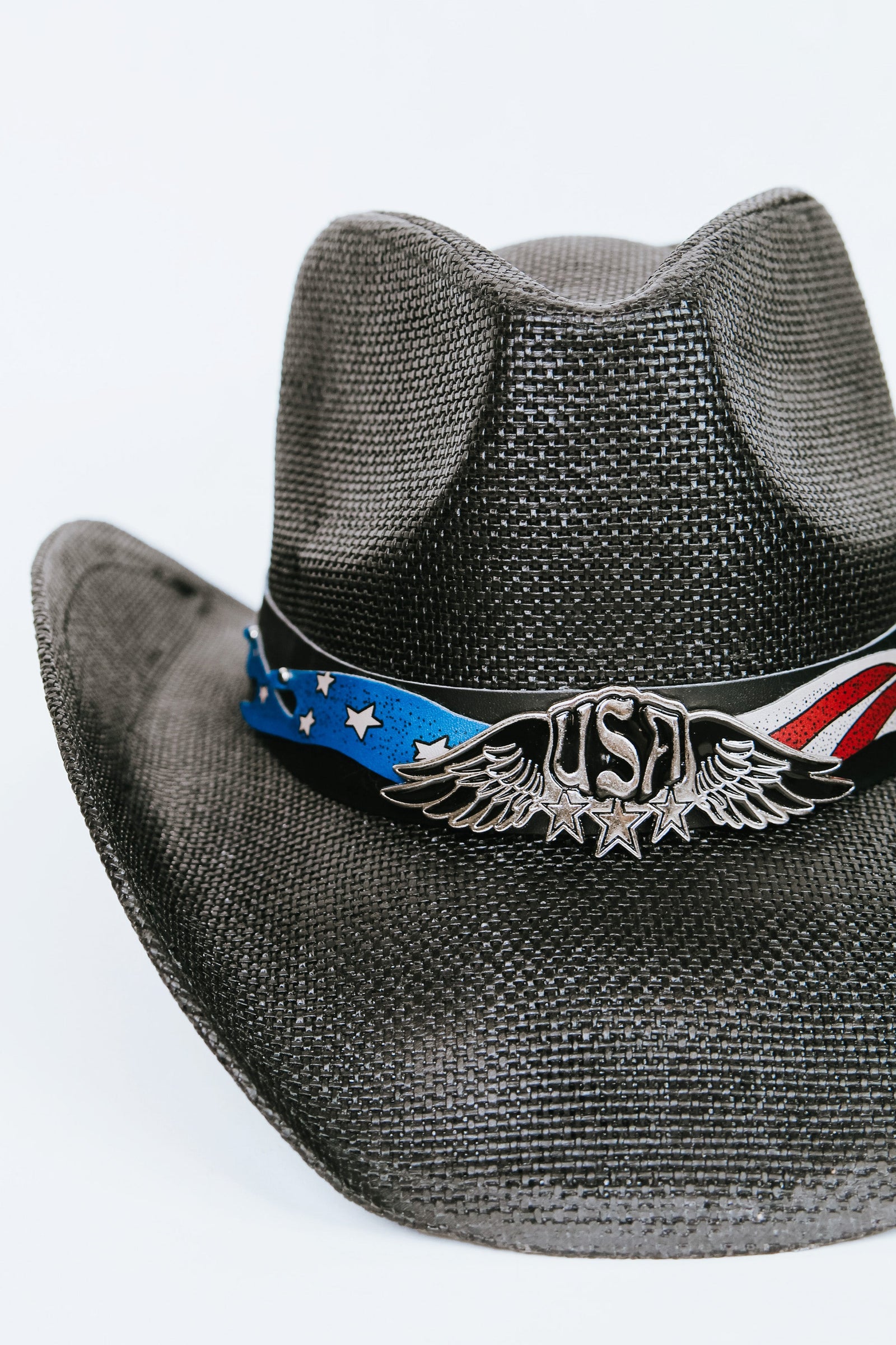 Straw Cowboy Hat w/ Patriotic Emblems