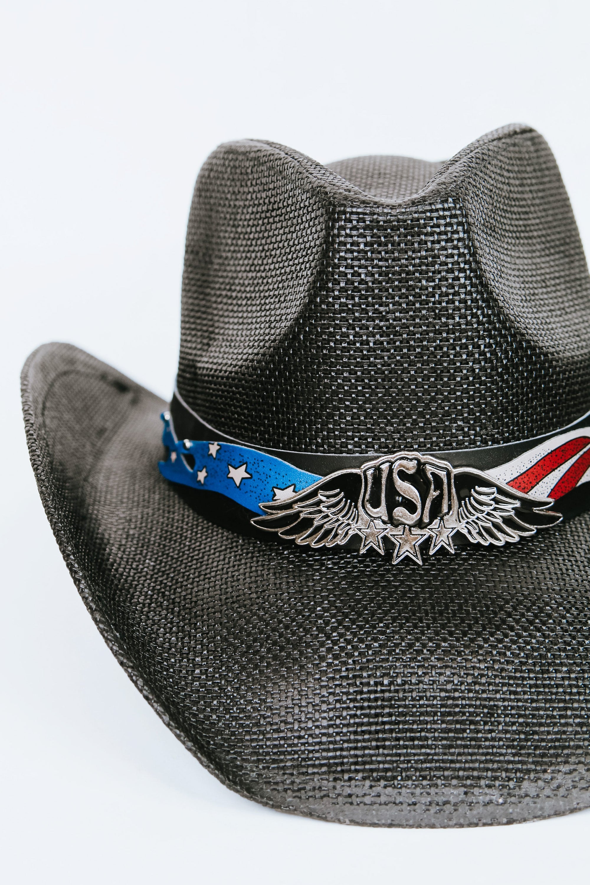 Straw Cowboy Hat w/ Patriotic Emblems