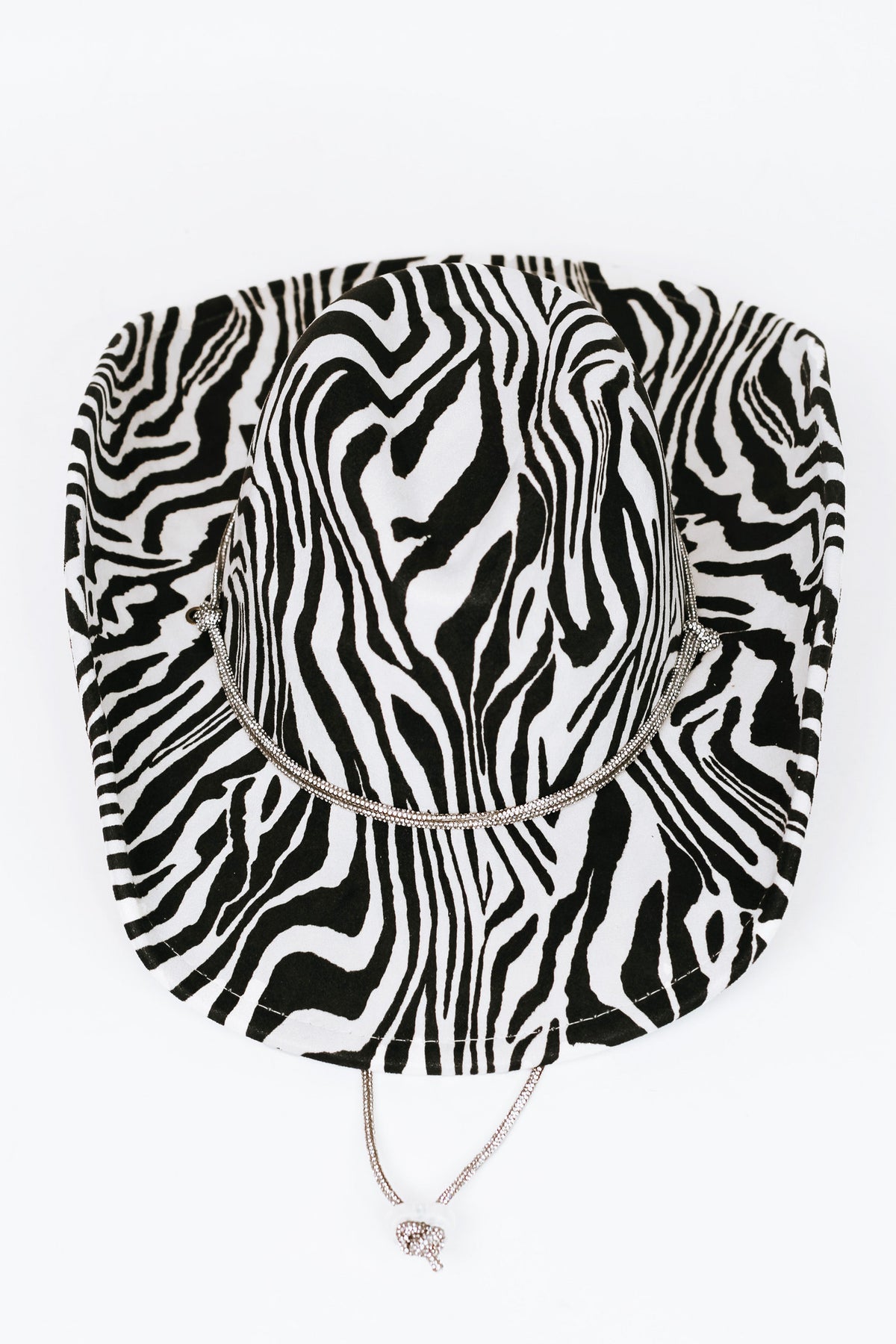 Zebra Print Cowboy Hat w/ Rhinestone String