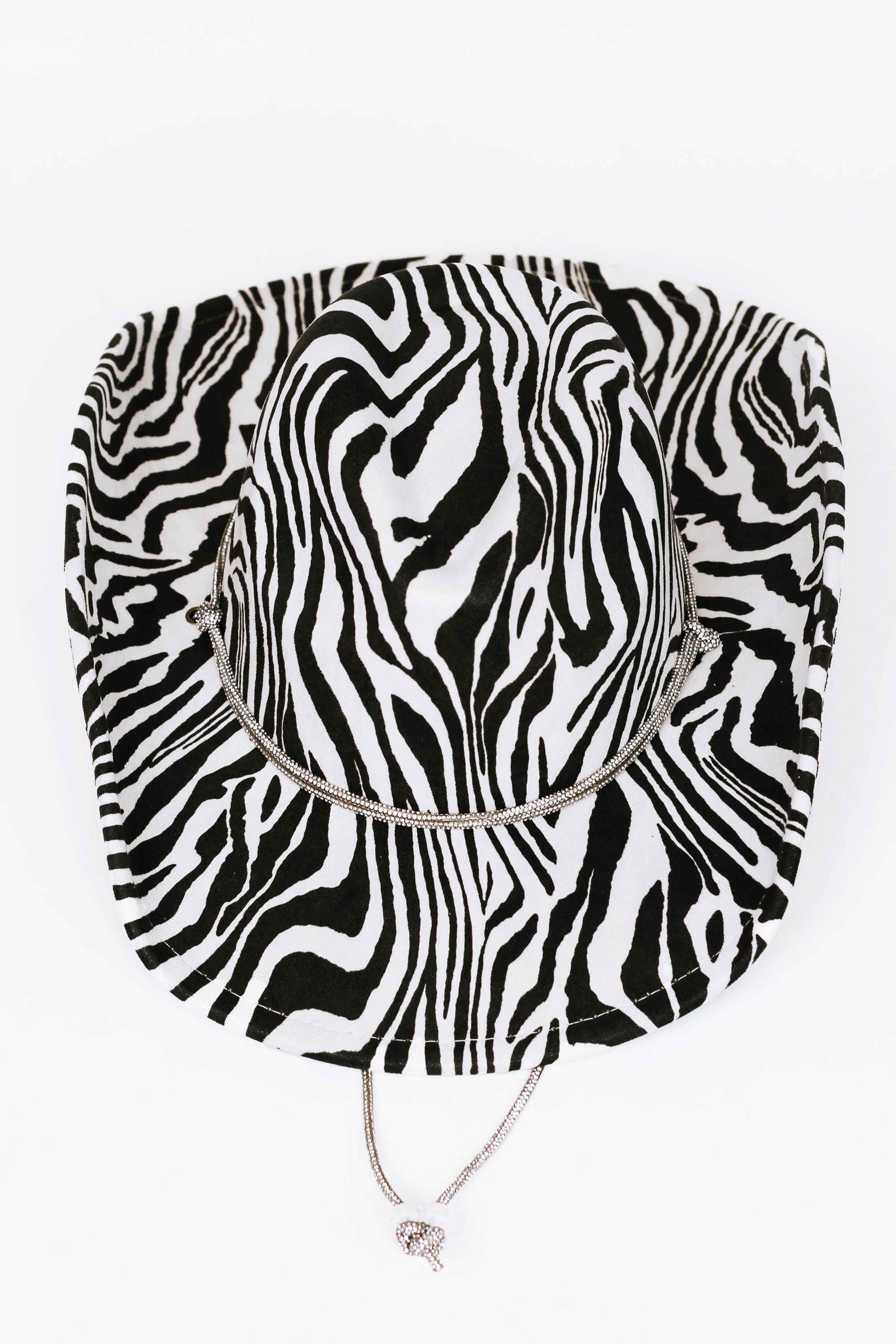 Zebra Print Cowboy Hat w/ Rhinestone String