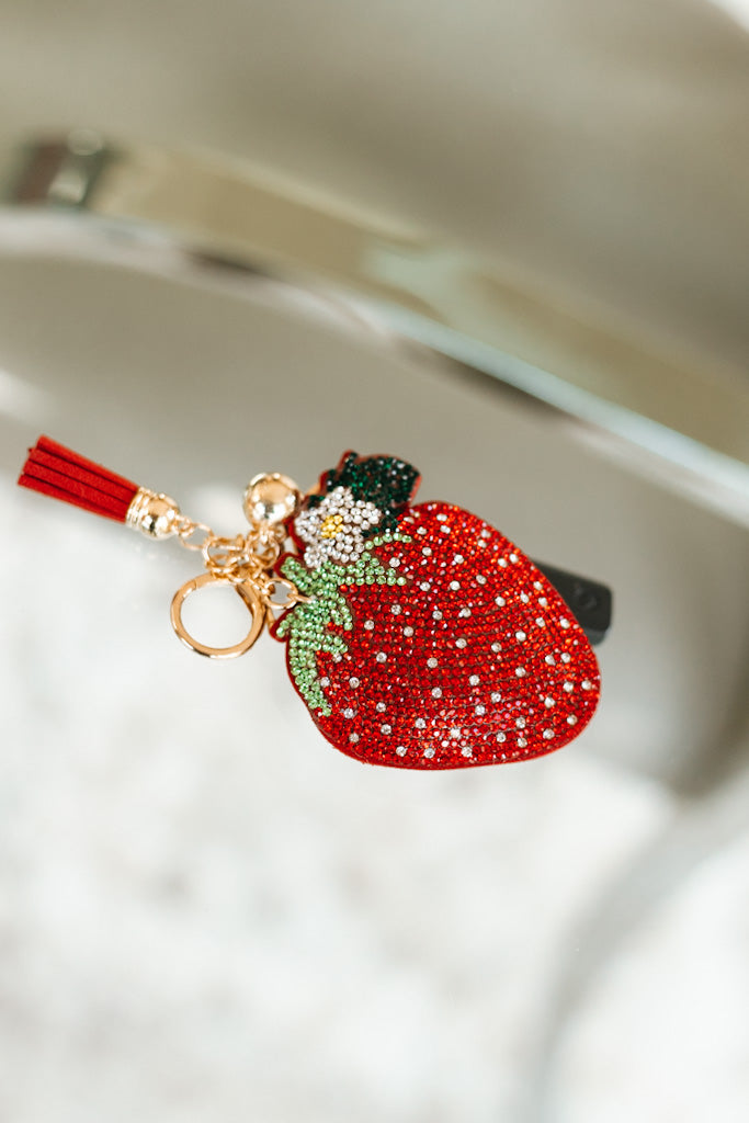 Puffy Rhinestone Strawberry Keychain