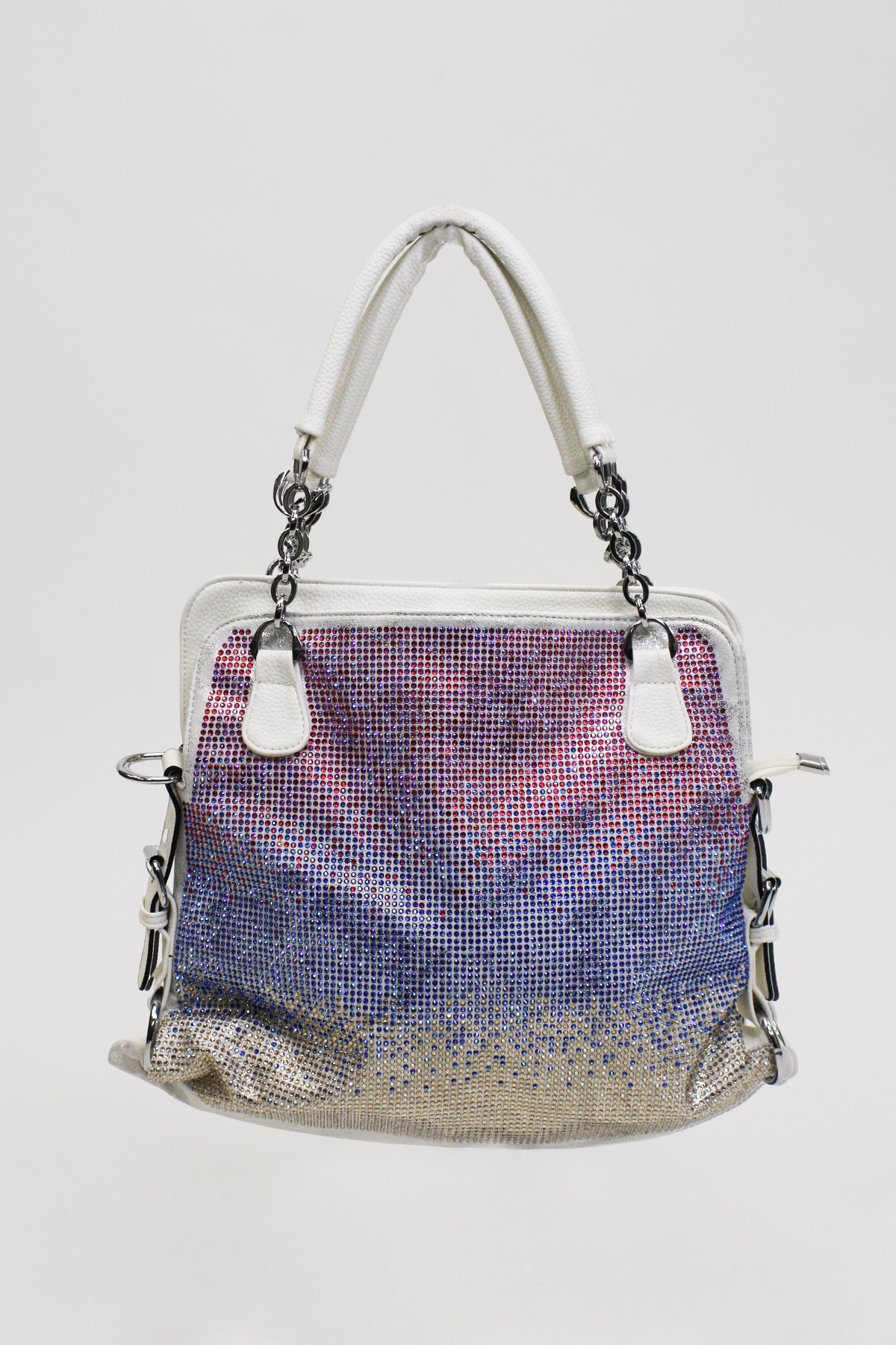 Ombre Rhinestone Front Purse w/ Side Buckles & Chain Handles