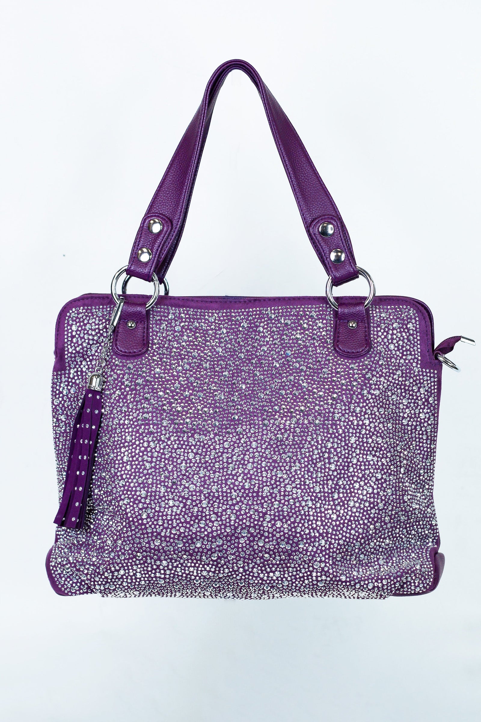 All Rhinestone Front Tassel Bag