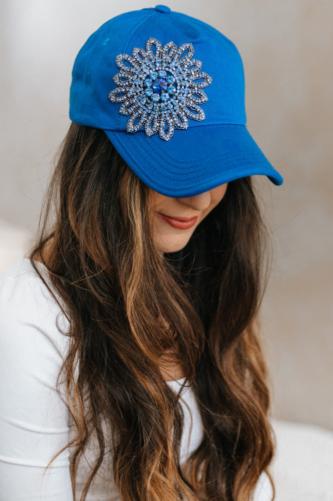 Rhinestone Flower Ponytail Baseball Hat