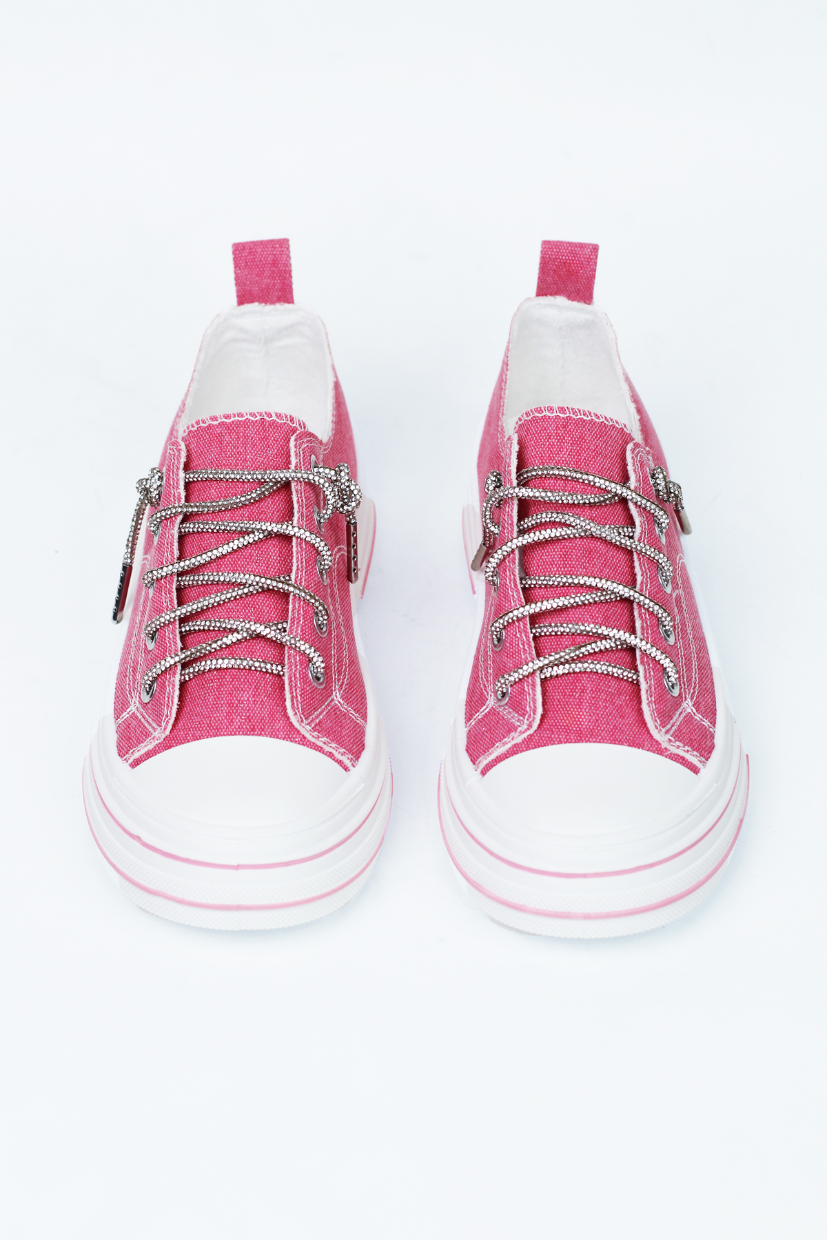 Canvas Sneakers w/ Rhinestone Shoe Laces