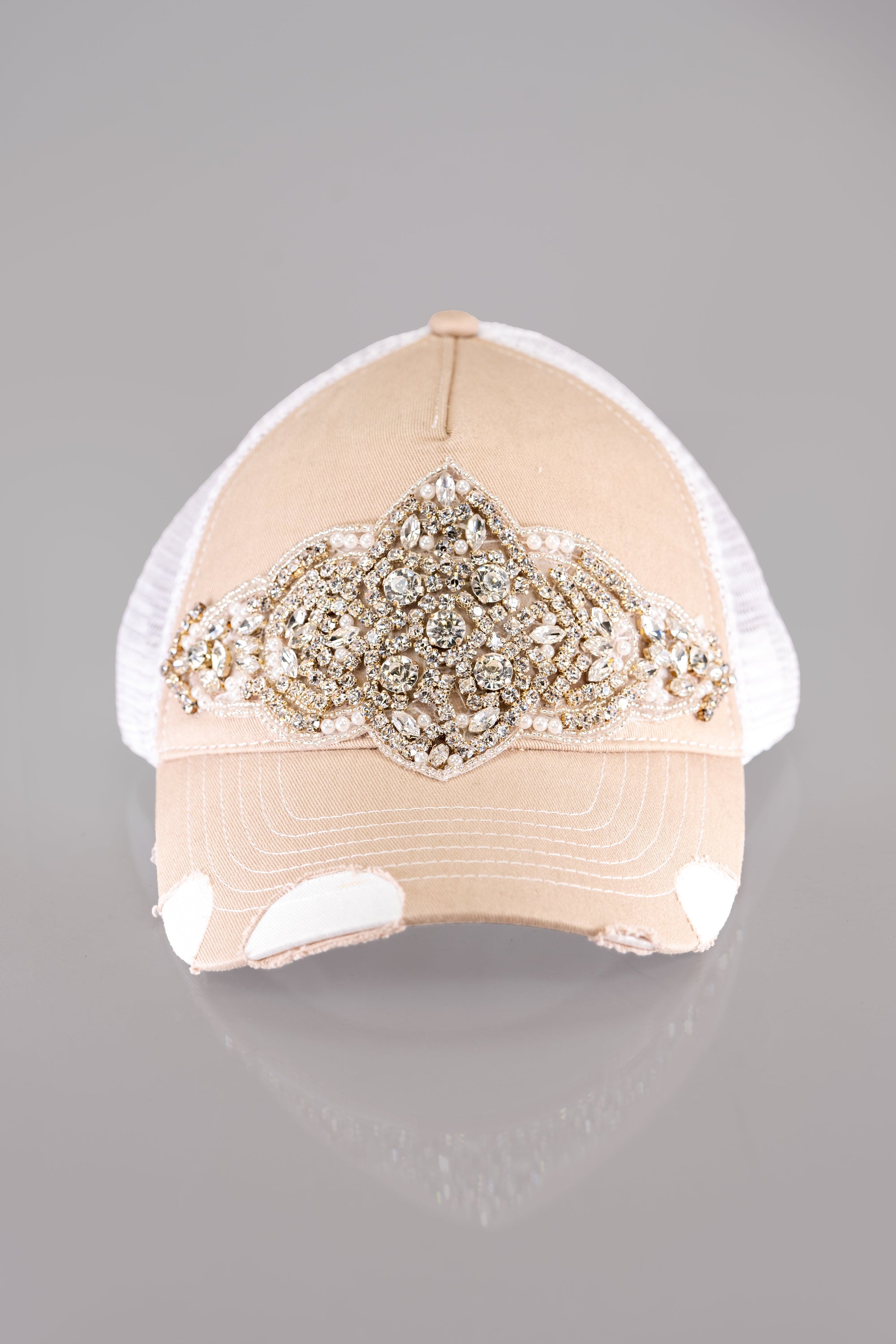 Rhinestone and Pearl Embellished Baseball Hat