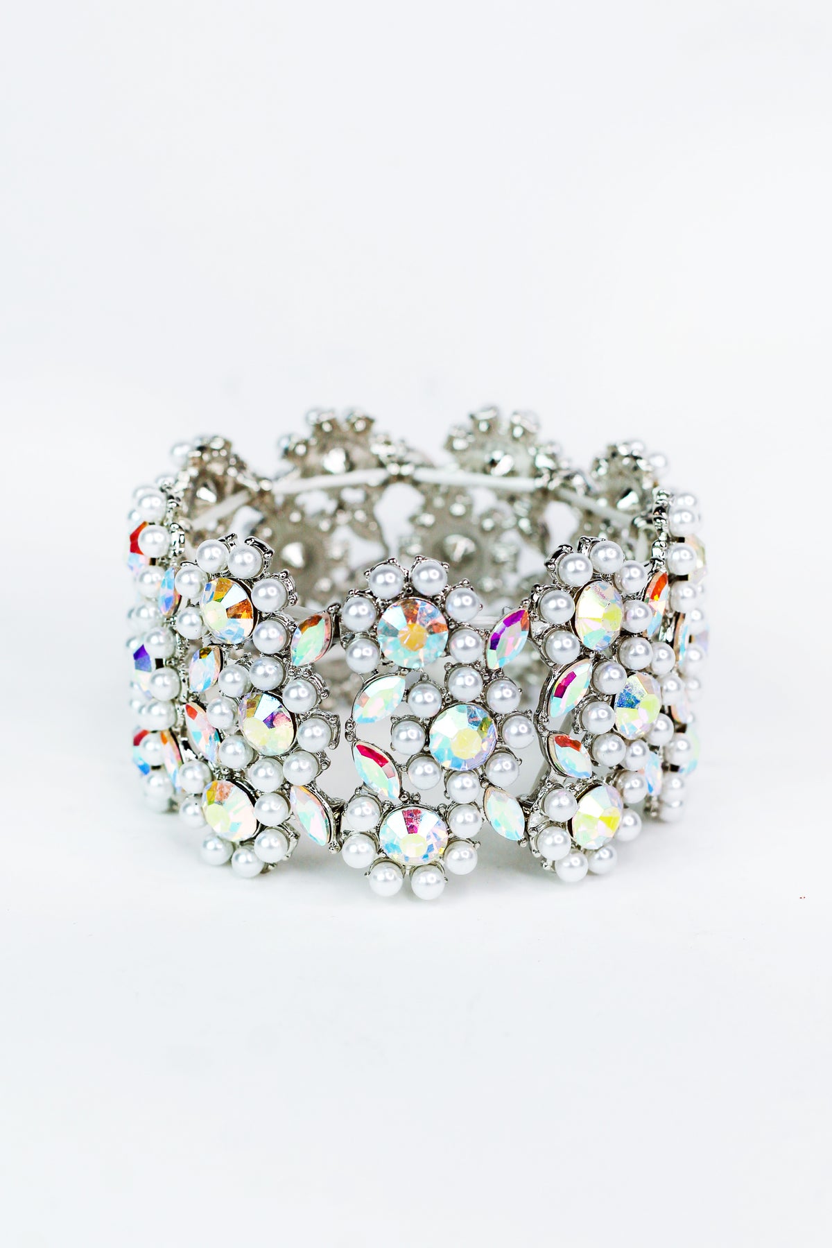 Floral Design Pearl & Rhinestone Bracelet - Glitz & Ears Boutique
