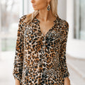 Metallic Leopard Print Button Up Top