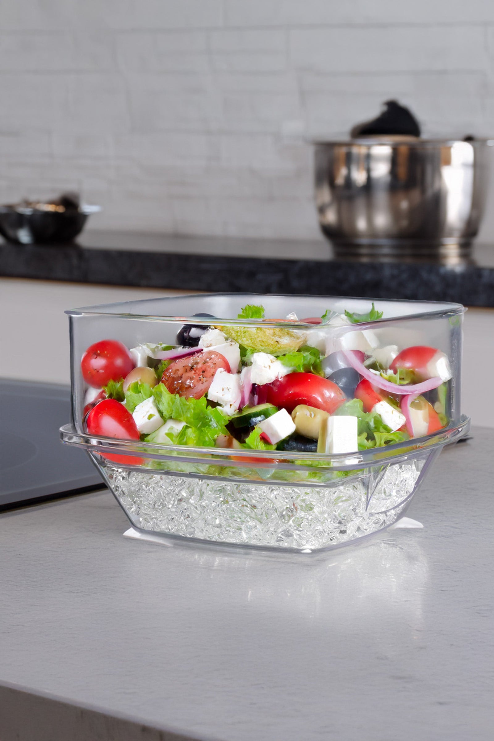 "Flip Lid Salad On Ice" Acrylic Salad Bowl & Lid/Ice Tray