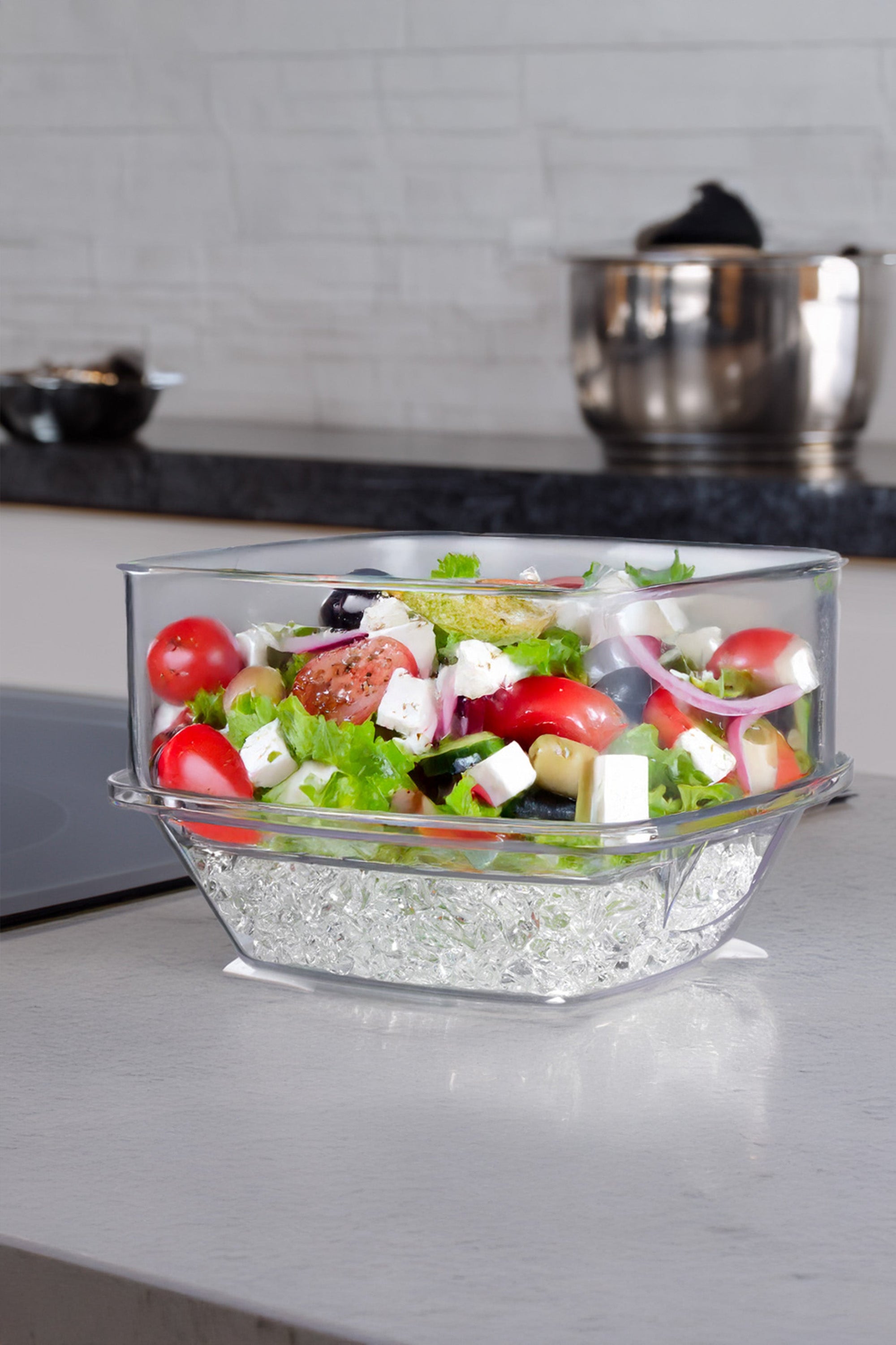 "Flip Lid Salad On Ice" Acrylic Salad Bowl & Lid/Ice Tray