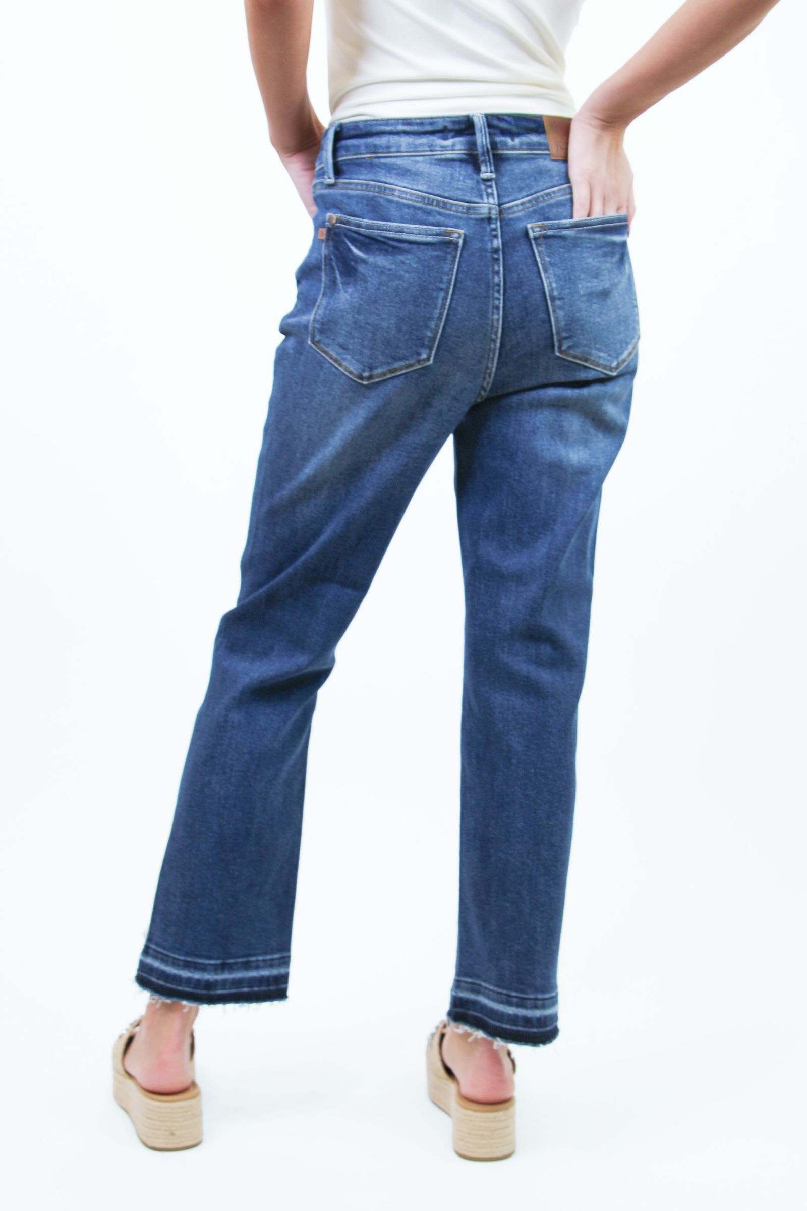High Waist Vintage Wash Raw Hem Jeans