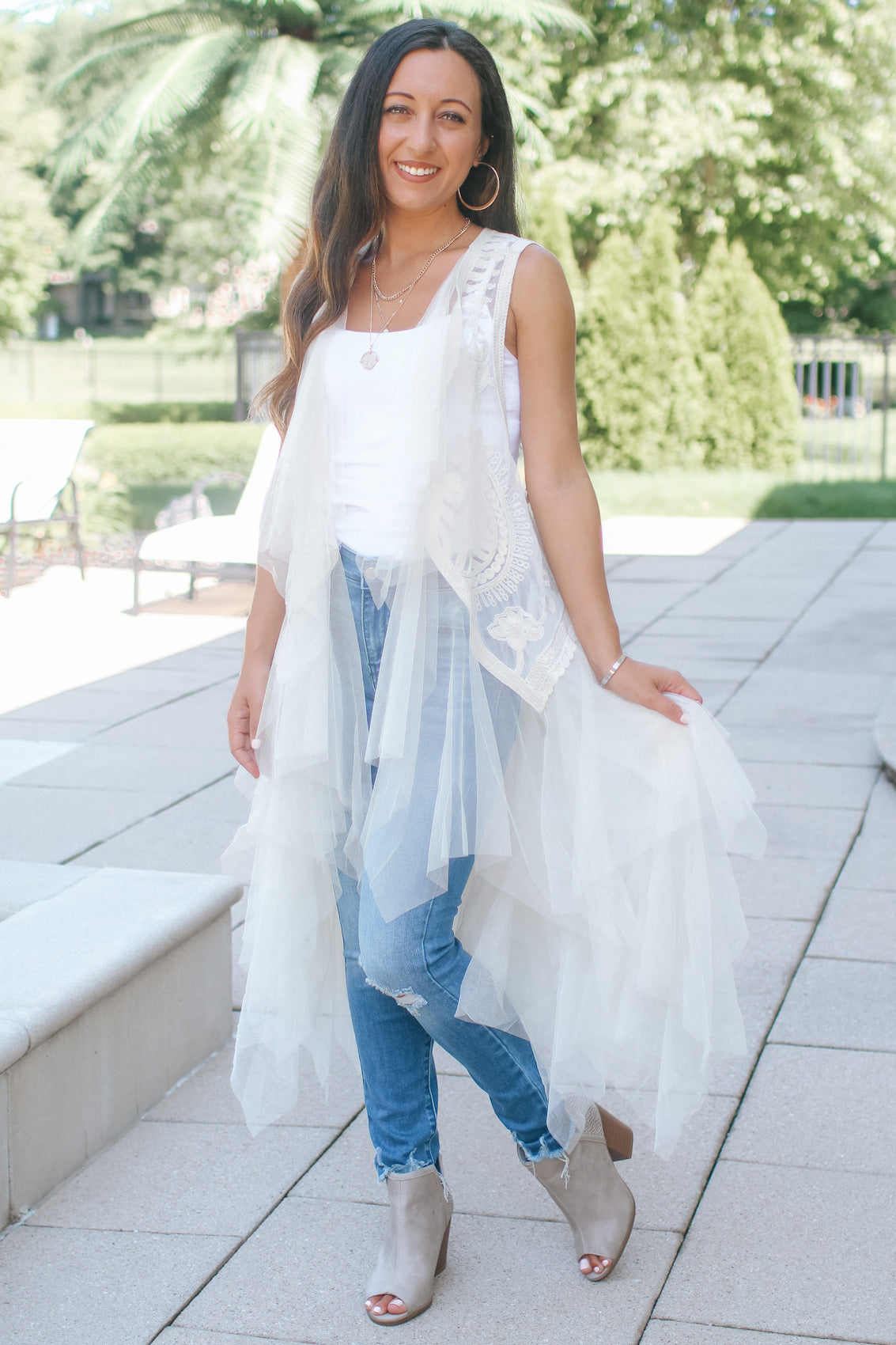 Tulle & Embroidered Layered Vest