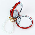 USA Rhinestone & Pearl Mirror Compact Wristlet Keychain
