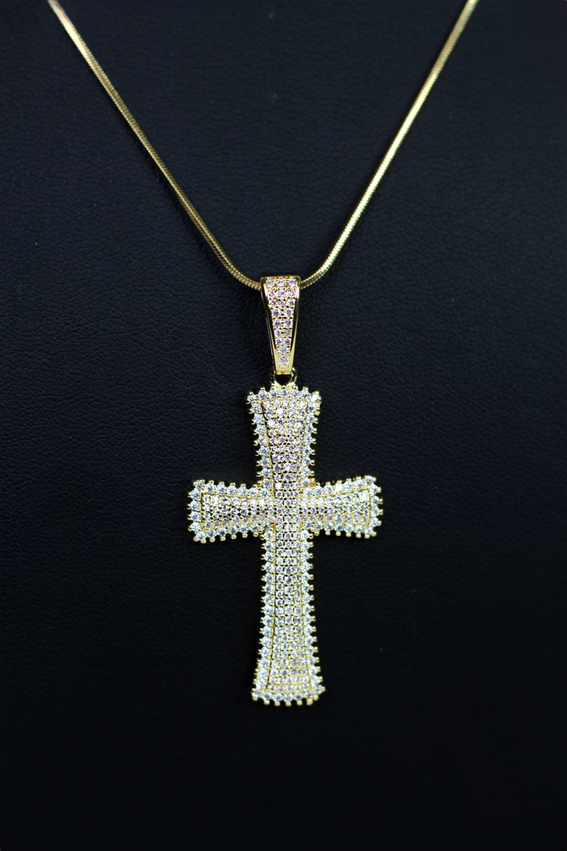 All Pave Rhinestone w/ Raised Center Cross Necklace