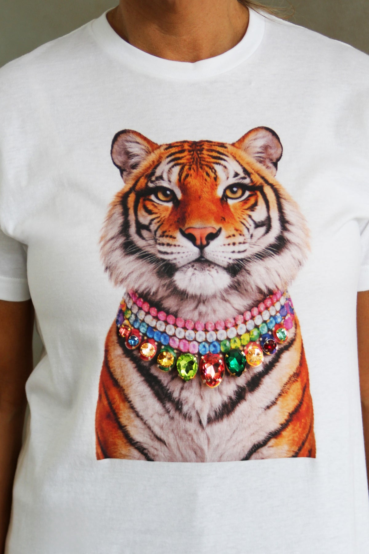 Tiger Wearing Rhinestone Collar T-Shirt