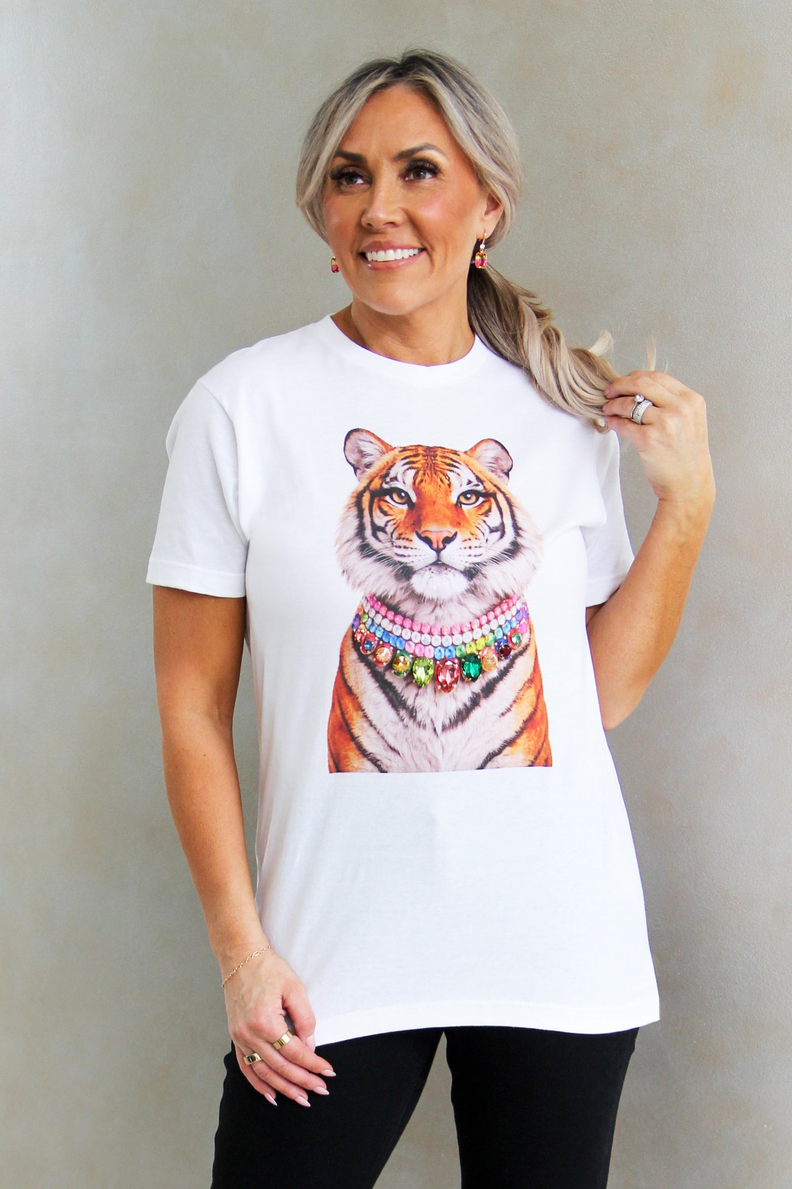 Tiger Wearing Rhinestone Collar T-Shirt