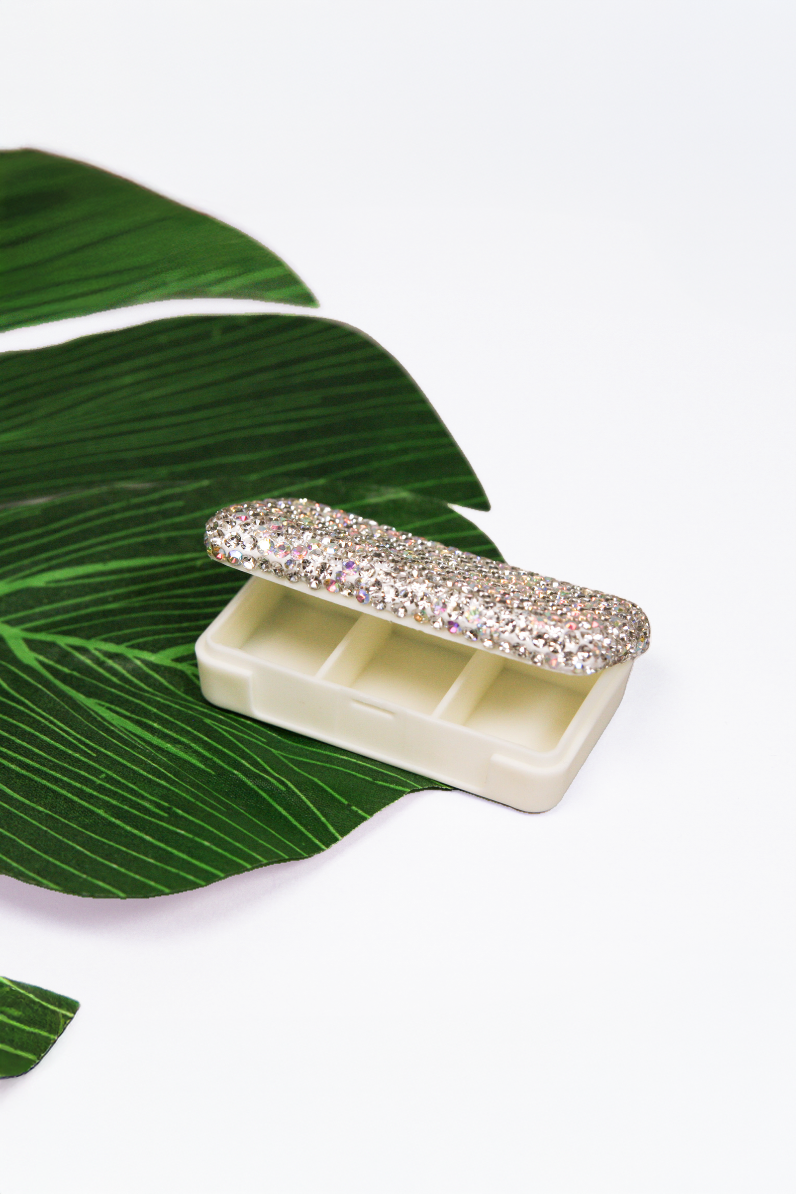 All Rhinestone Top Rectangle Pill Container