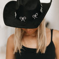 Faux Suede Rhinestone Mini Bow Cowboy Hat