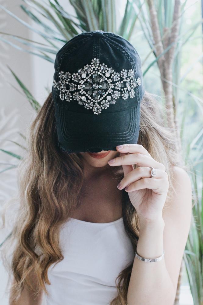 XL Brooch Distressed Baseball Hat - Glitz & Ears Boutique
