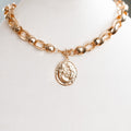 Link Chain & Textured Coin Pendant Necklace