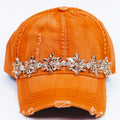 Distressed Baseball Cap w/ Two-Tone Rhinestone Trim
