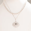 Double Chain Rhinestone Evil Eye Necklace Set