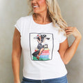 "Lady w/ Tea Sitting on Books" Rhinestone Statement Tee